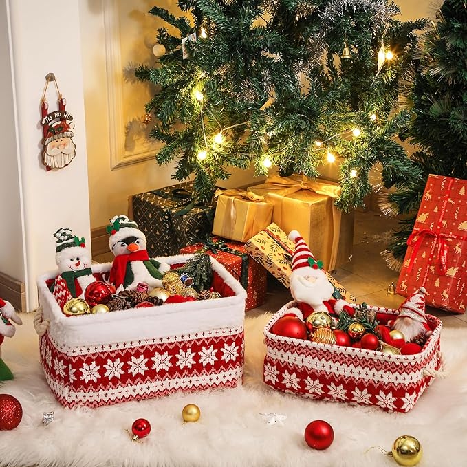 INough Christmas Basket Large Empty Christmas Baskets Red Christma Gift Baskets with Handles Holiday Storage for Gifts Holiday Decor for Baby/Kids/Nursery Room