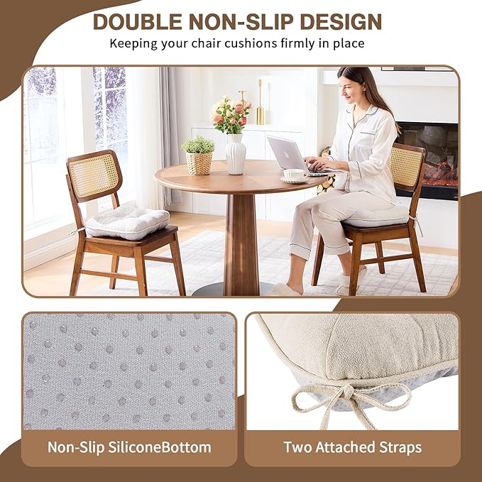 BETU Chair Cushions for Dining Chairs,3.5" Thick Kitchen Table Chair Pads with Ties,Non Slip Backing and Covers,Seat Cushion for Dining Room,Bar,Patio Chairs,18"X18"X3.5"