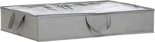 Amazon Basics Under Bed Storage Bags for Clothes, Blankets and Linens, Foldable Fabric Containers with Clear Window and Handles, 30.2" x 20" x 5.7", Gray, 2-Pack