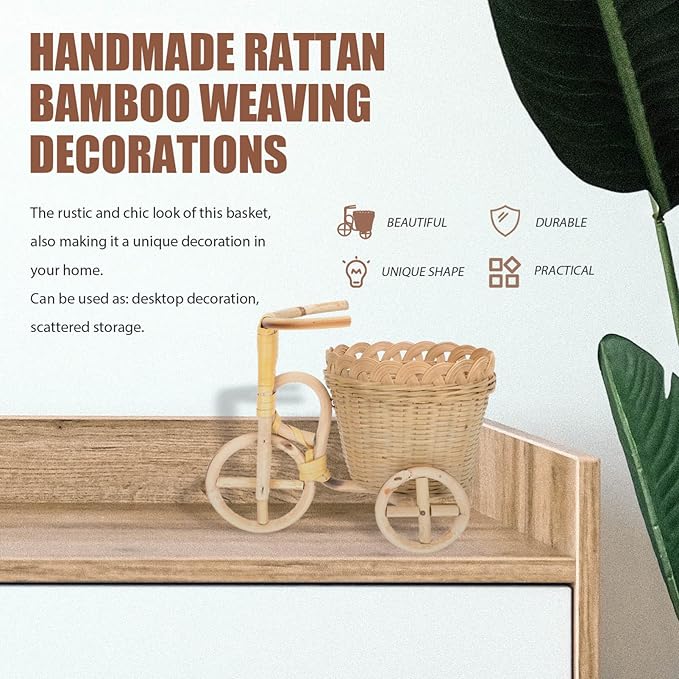 Mini Tricycle Woven Storage Basket for Home Decor Handcrafted Bamboo Organizer for Pens Flowers and Sundries Elegant Design for Office and Party Arrangements