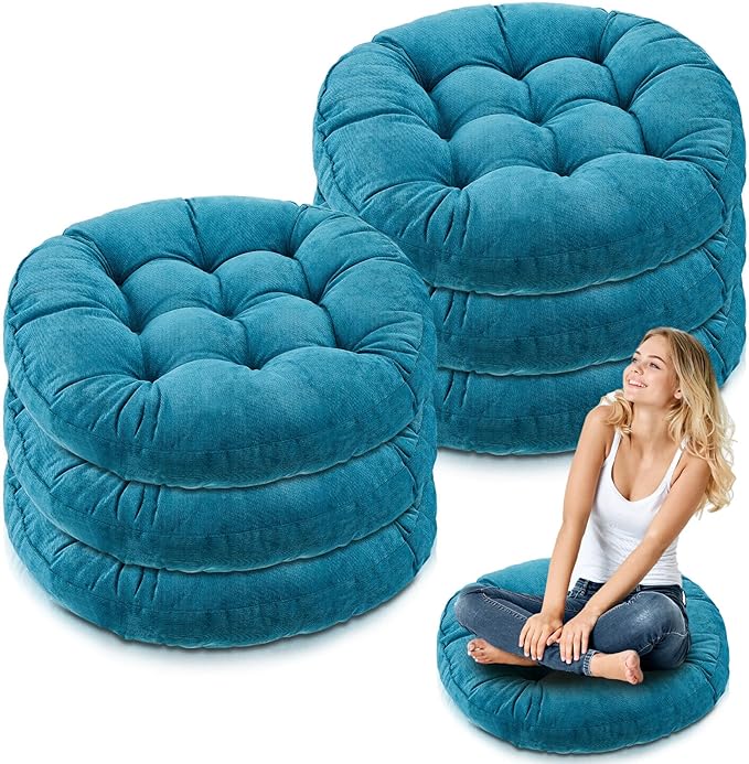 Jerify Floor Pillow Cushions Large Round Square Large Meditation Floor Pillow for Classroom Adult Meditation Picnic Party Seating Learning Daycare School(Round,Aquamarine,6 Pcs)