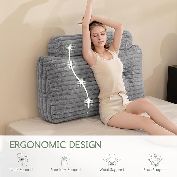 HIGOGOGO Triangular Headboard Wedge Pillow with a Cylindrical Pillow and Memory Foam Filling, Daybed Pillows for Sitting up, Reading or Working with Removable Cover,Twin 39.4"x19.7"