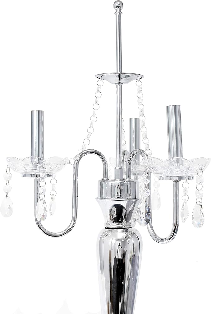 Elegant Designs LT1034-WHT Trendy Sheer Table Lamp with Hanging Crystals and Sheer Shade, White