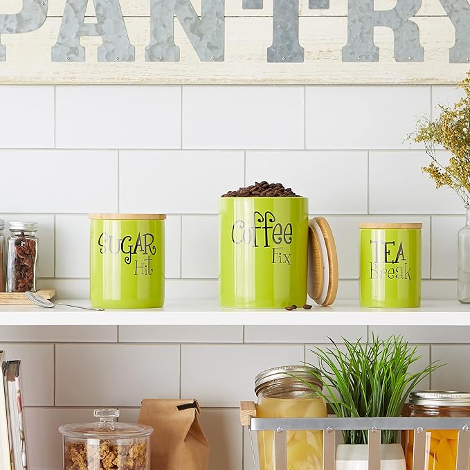 DII Kitchen Accessories Retro Collection Ceramics, Canister Set, Avocado, 3 Piece