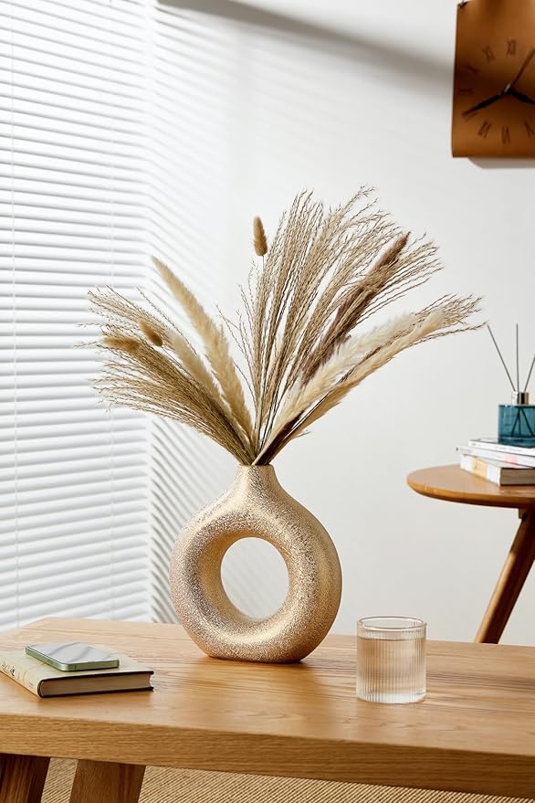 Modern Donut-Shaped Decorative Vases, Handmade Minimalist Boho ins Style, Modern Vase for Home Decor for Wedding Dinner Table Party Living Room Office Bedroom (Gold, Exra Large)