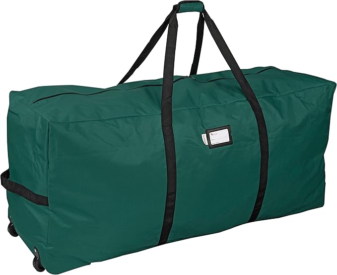 Primode Xmas Rolling Tree Storage Bag, Large Heavy Duty Storage Container, 22" Height X 16" Wide X 50" Long with 2 Wheels and Handles Fits Up to 7.5 Foot Tall Disassembled Holiday Tree (Green)