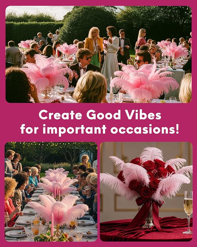 30pcs Pink Ostrich Feathers Natural Bulk 8-10inch(20-25cm) Vase Craft Wedding Home Party Centerpieces Christmas Day Decoration