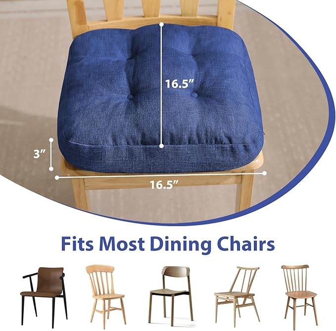 IASEAHK Chair Cushions, Dining Chair Cushions, Tufted Indoor Chair Pads, Set of 4, Navy Blue, 16.5'' x 16.5'' x 3.5''