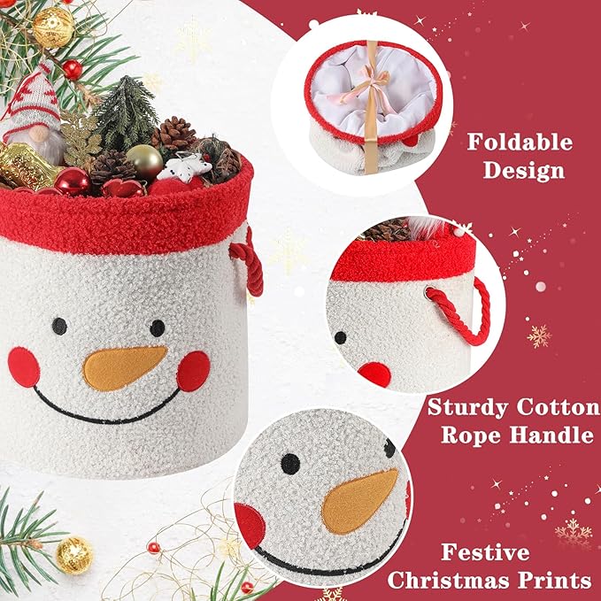 INough Christmas Gift Basket, Large Red Collapsible Storage Bin with Handles, Empty Fabric Holiday Basket for Presents, Blankets, Home Decor and Gift Giving