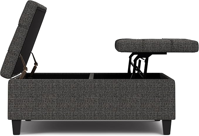 SIMPLIHOME Harrison Large Coffee Table Storage Ottoman - 40 inch Wide Upholstered Tweed Look Fabric Square Lift-Top Ottoman in Ebony, Transitional Bench for Living Room with Sturdy Base
