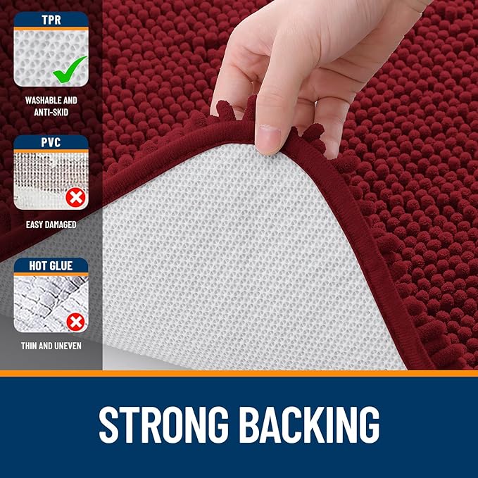 OLANLY Bathroom Runner Rugs 70x24, Extra Soft Absorbent Chenille Bath Rugs, Rubber Backing Quick Dry, Machine Washable Long Bath Mats for Bathroom Floor, Tub and Shower, Home Decor Accessories, Red