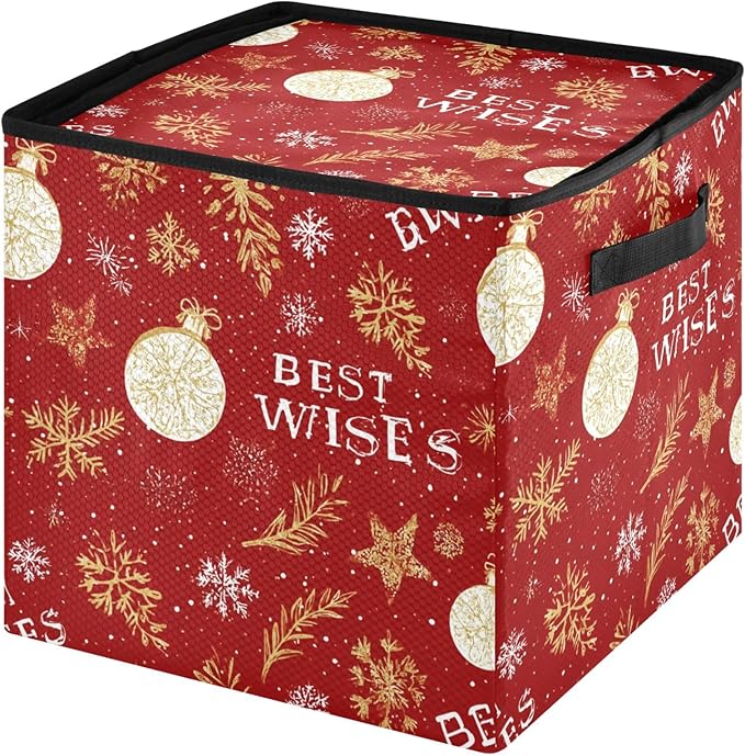 Red Snowflake Christmas Ornament Storage Basket Box Winter Xmas Holiday Storage Container Cube with Adjustable Dividers for 64 Holiday Ornaments or Decorations Keeps Clean and Dry for Next Season