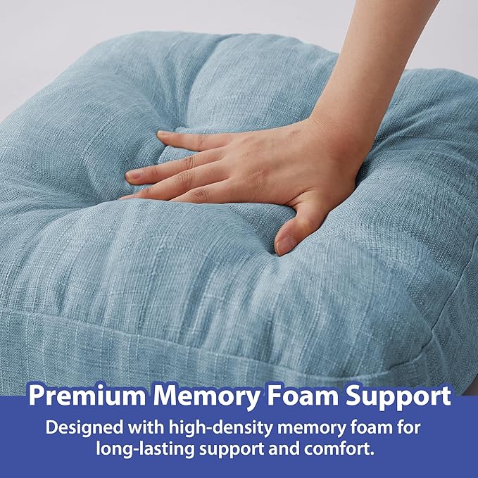 IASEAHK Chair Cushions for Dining Chairs, Dining Chair Cushions, Tufted Indoor Chair Pads with Ties & Non Slip Backing, Seat Cushions for Kitchen Chairs 16.5” x 16.5” x 3.5”, Set of 6, Light Blue