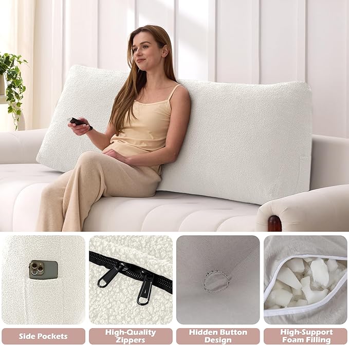 Headboard Pillow Queen, Triangle Bed Wedge Pillow for Headboard, Backrest Pillow for Sitting up, Reading, Working, Headboard Daybed Pillow with Removable Cover for Bed, Dorm Sofa, Beige
