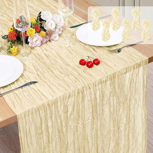 6 Pack Cheesecloth Table Runner 10Ft Christmas Gauze Boho Table Runners for Wedding Decor Bridal Shower Decorations Baby Shower Party(35" x 120")