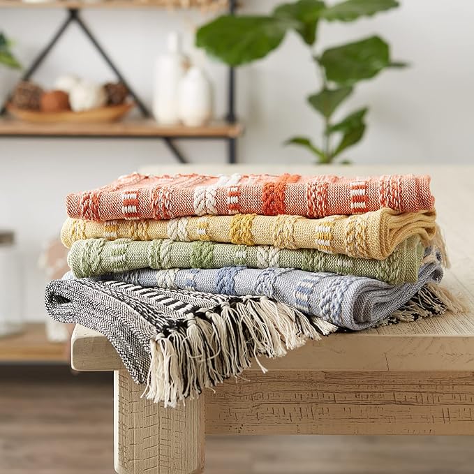 DII Farmhouse Braided Stripe Table Runner Collection, 15x108 (15x113, Fringe Included), Honey Gold