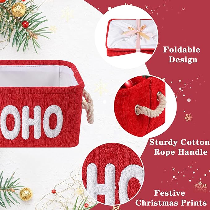 INough Empty Christmas Gift Basket, Red Small Storage Basket with Handle, Holiday Basket for Toys, Baby Items, Treats and Home Christmas Decorations, Perfect for Gift Giving and Display