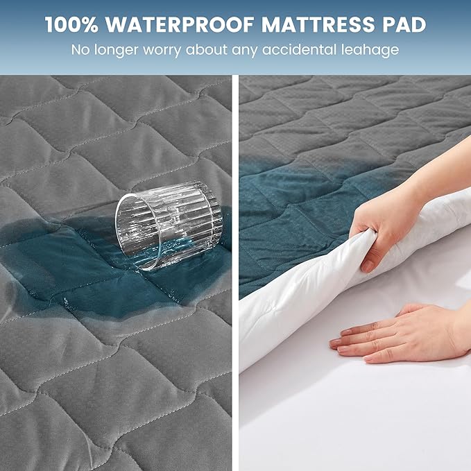 SLEEP ZONE Waterproof Mattress Protector Pad Twin XL Machine Washable, Breathable Mattress Topper with Deep Pockets, All-Season Use, Hotel Quality (Twin XL, Grey)