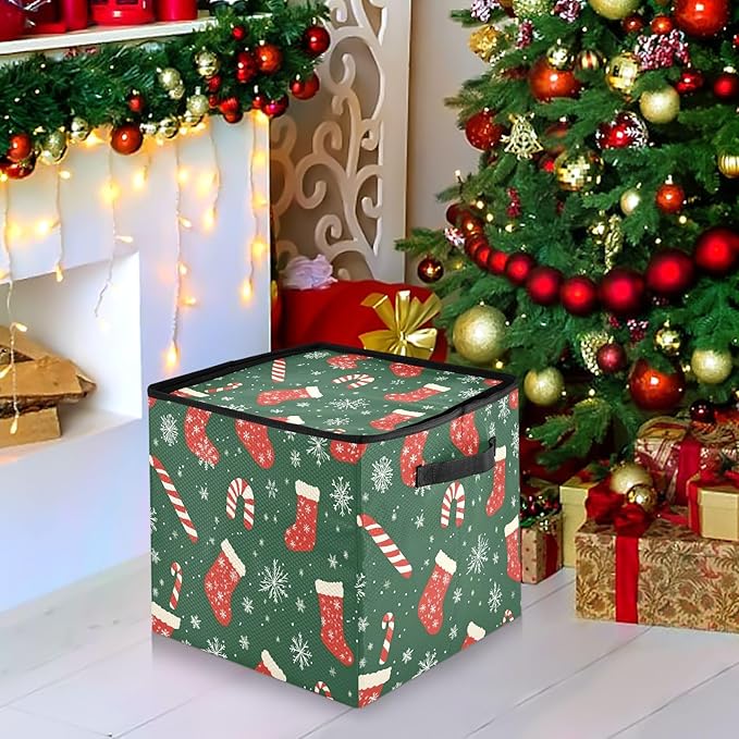 Snowflake Christmas Ornament Storage Basket Box Turquoise Teal Winter Holiday Storage Container Cube with Adjustable Dividers for 64 Holiday Ornaments or Decorations Keep Clean and Dry for Next Season