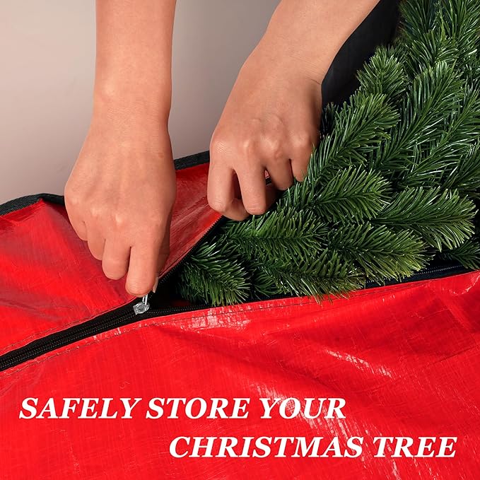 7.5 ft Christmas Tree Storage Bag, Fits Large Artificial Holiday Xmas Tree, Waterproof Material with Durable Reinforced Handles & Dual Zippers, Protects From Dust, Insects and Moisture, Red