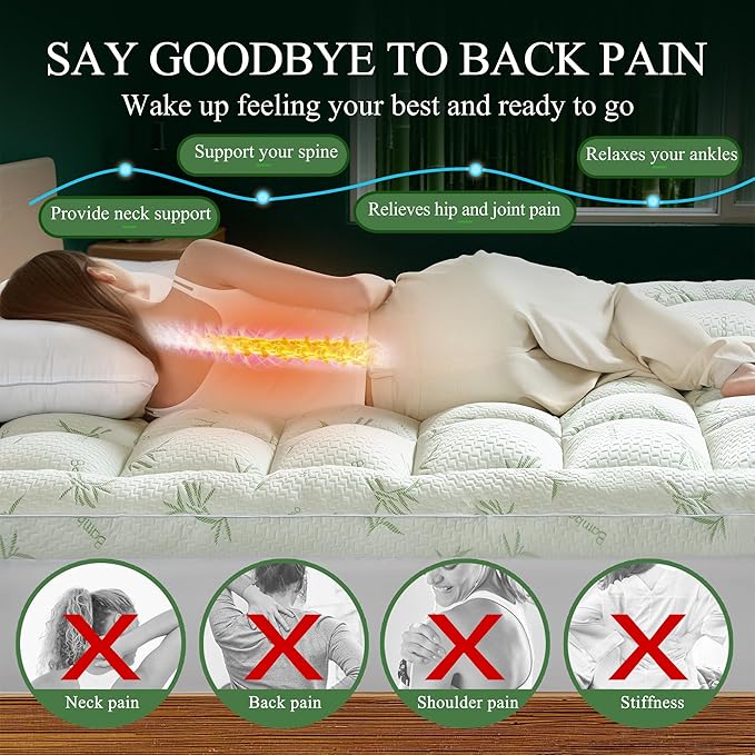 3 Inch Full Mattress Topper, Plush Pillow Top Matress Topper for Back Pain Relief, Cooling Mattress Pad with 6"-18" Deep Pocket, Rayon Derived from Bamboo,Oeko-TEX Certified (54"x75")