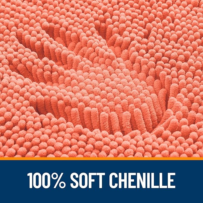 OLANLY Small Bathroom Rugs 24x16, Extra Soft Absorbent Chenille Bath Rugs, Rubber Backing Quick Dry, Machine Washable Bath Mats for Bathroom Floor, Tub and Shower, Home Decor Accessories, Coral