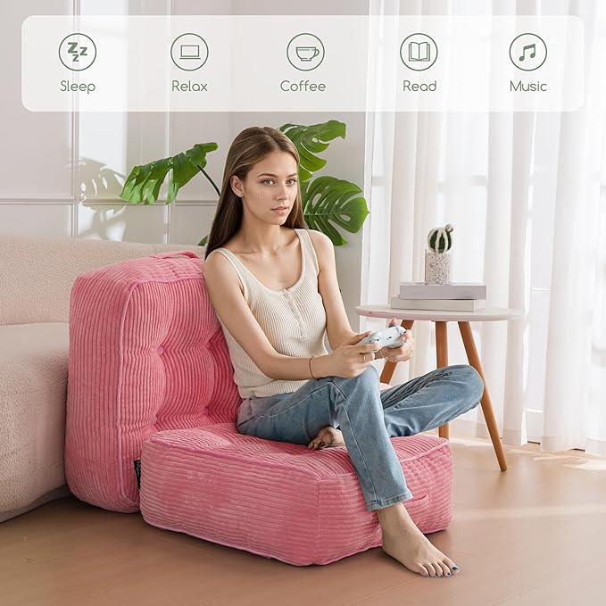 HIGOGOGO 8" Extra Thick Floor Pillow Cushion for Adults, Meditation Cushion Pillow, Large Square Floor Sitting, Tufted Corduroy Cover, for Tatami Living Room or Yoga, 22x22 Inch, Pink