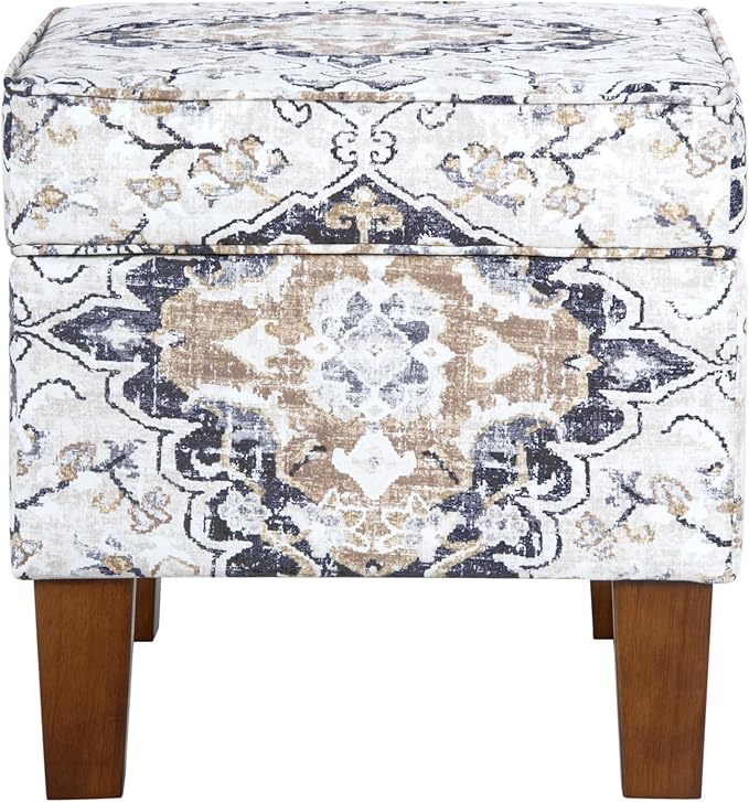 Homepop Home Decor |K7646-A862 | Upholstered Modern Rectangular Storage Ottoman | Hinged Lid Ottoman with Storage for Living Room & Bedroom, Antiqued Ebony Cream