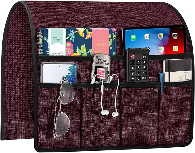 Joywell Remote Holder for Recliner Couch Armchair Caddy Sofa Armrest Organizer Non Slip Sofa Arm Chair Caddie with 6 Pocket Storage for Magazine, Tablet, Phone, iPad, Dark Purple