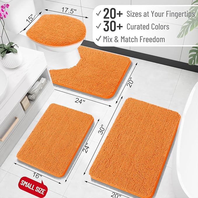 OLANLY Large Bathroom Rugs 47x32, Extra Soft Absorbent Chenille Bath Rugs, Rubber Backing Quick Dry, Machine Washable Bath Mats for Bathroom Floor, Tub and Shower, Home Decor Accessories, Orange