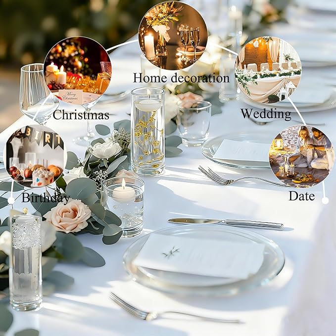 UDU 12 Set Glass Vases for Centerpieces with 24 White Floating Candles 80000 Vase Filler 6 Pearl String Party Event Home Wedding Centerpieces for Tables Decorations