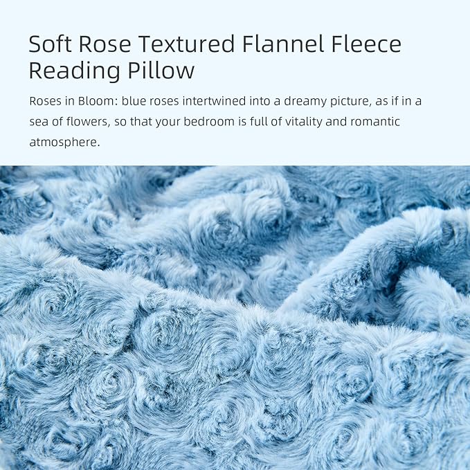 Reading Pillow,Rose Velvet Back Pillow with Arms for Bed Sitting Up, Bed Pillow for Adult Children, Backrest Pillows with Washable Cover, Chair Pillow for Watching TV/Gaming/Relaxing (Lake Blue)