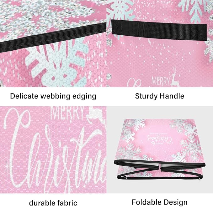 Pink Christmas Snowflake Christmas Ornament Storage Box, 4 Tier Holds Up to 64 Holiday Ornaments Decoration Balls, Holiday Decorations Accessories Xmas Decorations Storage Container with Dividers