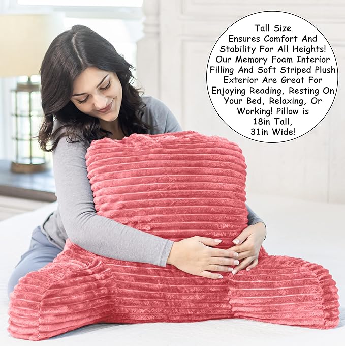 Homie Reading Pillow with Reading Light and Wrist Support, Has Arm Rests, and Back Support for Bed Rest, Lounging, Reading, Working on Laptop, Watching TV (Pink)