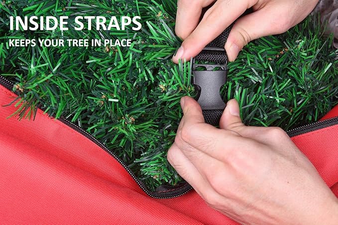Primode Rolling Tree Storage Bag, Fits Up to 9 foot Disassembled Holiday Tree, 28" Height X 16" Wide X 60" Long Extra Large Heavy Duty Storage Container with Wheels (Red)