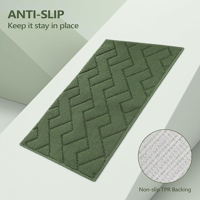 hicorfe Kitchen Rugs and Mats Sets,2 Pieces Super Absorbent Polypropylene Non-Slip Rug,Soft Comfort Floor Mat,Washable for Kitchen,Hallway,Office,Sink,Laundry(20" x 32"+20" x 59",Green)