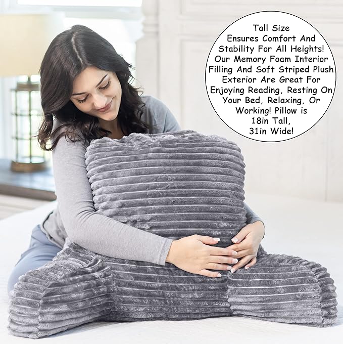 Homie Reading Pillow with Reading Light and Wrist Support, Has Arm Rests, and Back Support for Bed Rest, Lounging, Reading, Working on Laptop, Watching TV (Gray)