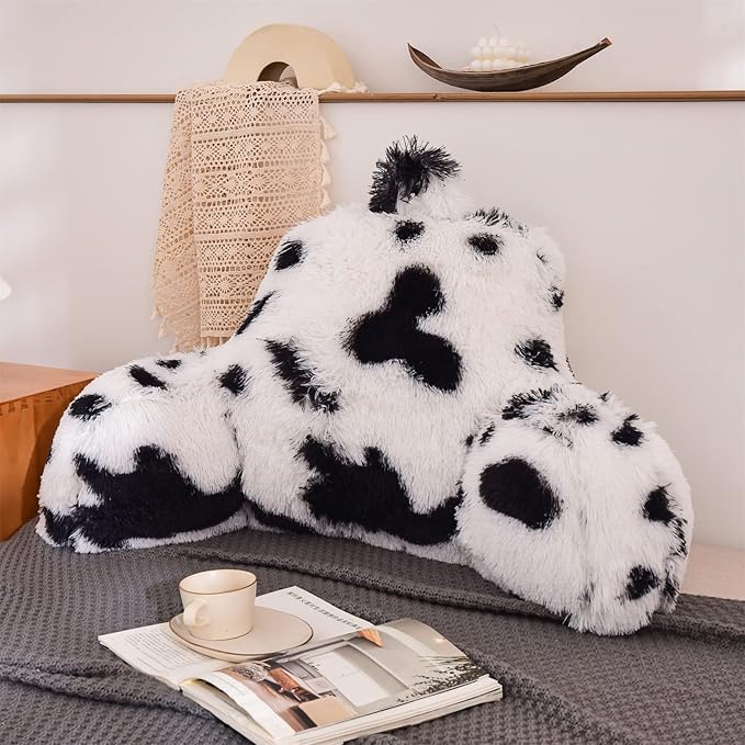 Aimuan Reading Pillow Bed Rest Wedge Large Adult Backrest Pillow with Arms Back Support for Sitting Up in Bed Cushion Incline Rest Sleeping Snoring Pillow, White-Black, Large
