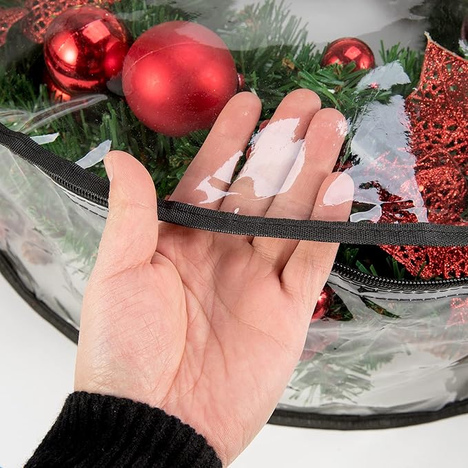 CINPIUK Clear Wreath Storage Bag 30 Inch, Christmas Container, Heavy Duty Protector With Handle for Holiday Seasonal Garland, 2Pcs