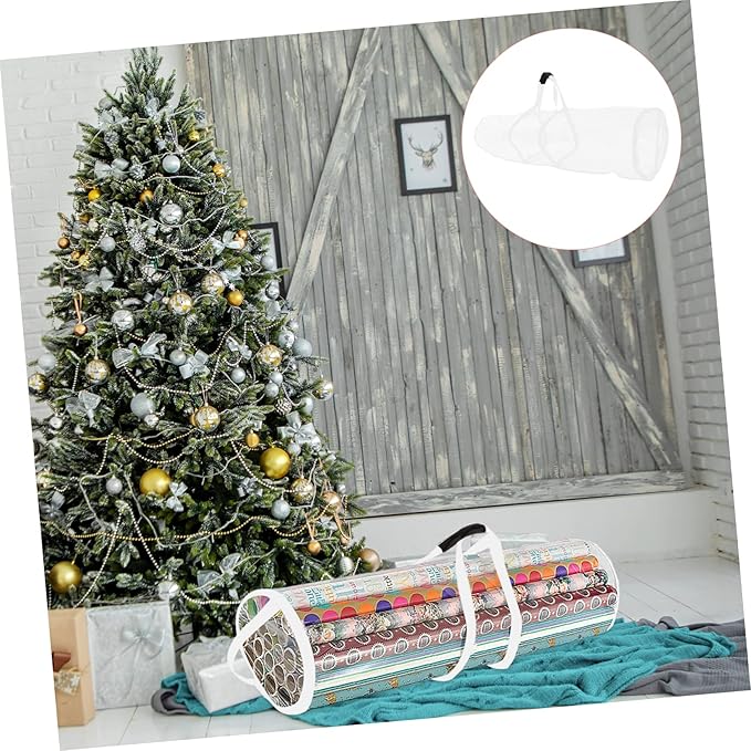 Garneck Christmas Wrapping Paper Storage Organizer Bag Clear Container Zipper Packing Paper Holder for Easy Holiday Wrap Storage