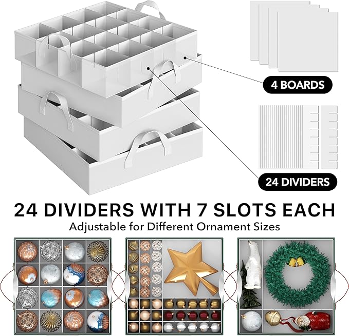 Simple Houseware Heavy-Duty Christmas Ornament Storage Box with Adjustable Dividers, Stores up to 64 Ornaments, Reinforced Base, Red