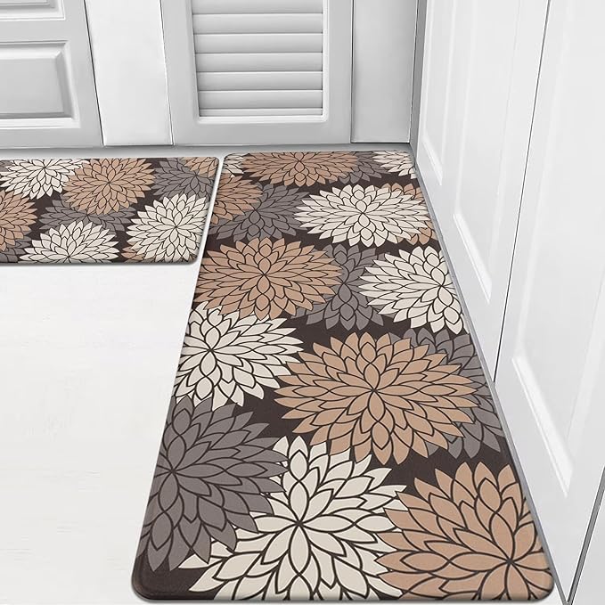 HEBE Anti Fatigue Kitchen Rugs Sets of 2, Non Slip Kitchen Mats for Floor, Waterproof Cushioned Comfort Standing Carpet for Kitchen Sink, Home Office, Laundry Room