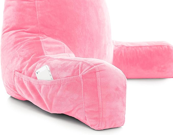 Husband Pillow XXL The Original for Adults - 30" Tall Backrest for Sitting Up in Bed - Firm Support Reading & Bed Rest Pillows for Adults, Neck Roll, Removable Cover - TV - Pink