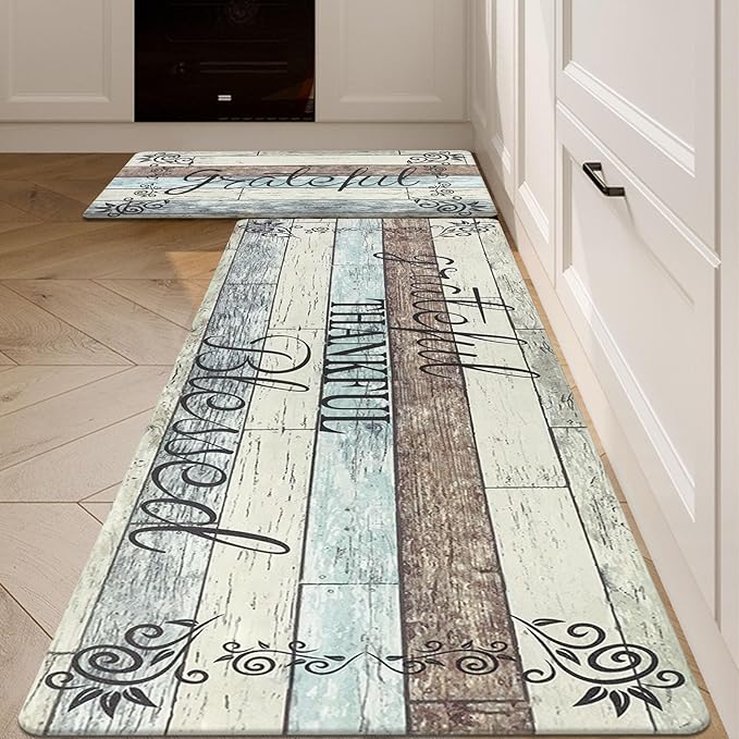 HEBE Anti Fatigue Kitchen Mat Set of 2 Non Slip Cushioned Kitchen Mats for Floor Waterproof Farmhouse Kitchen Rugs and Mats Set Comfort Standing Desk Mat Carpet for Sink,Office,Laundry