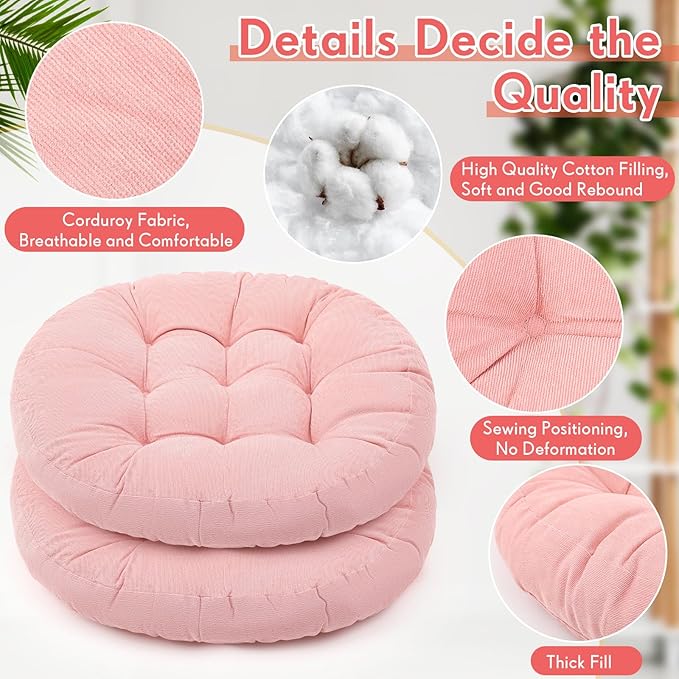 Jerify Floor Pillow Cushions Large Round Square Large Meditation Floor Pillow for Classroom Adult Meditation Picnic Party Seating Learning Daycare School(Round,Bright Pink,2 Pcs)