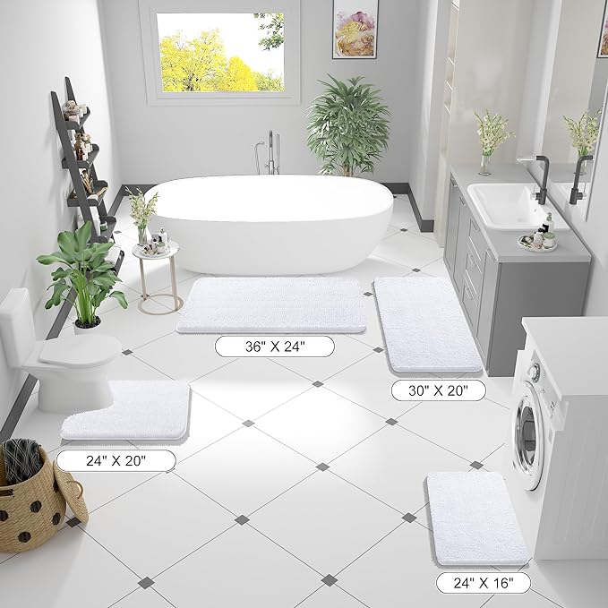 OLANLY Bathroom Runner Rugs 47x24, Extra Soft Absorbent Chenille Bath Rugs, Rubber Backing Quick Dry, Machine Washable Long Bath Mats for Bathroom Floor, Tub and Shower, Home Decor Accessories, White