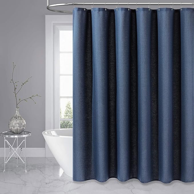 Dynamene 60 inch Stall Shower Curtain - Waffle Weave Heavy Duty Thick Fabric Shower Curtains for Bathroom,Weighted Hotel Spa Luxury Cloth Bath Curtain Set with 10 Plastic Hooks,60x72, Navy Blue