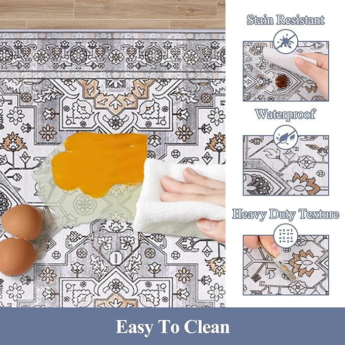 HEBE Anti Fatigue Kitchen Rugs Sets of 2, Non Slip Kitchen Mats for Floor, Waterproof Cushioned Comfort Standing Carpet for Kitchen Sink, Home Office, Laundry Room