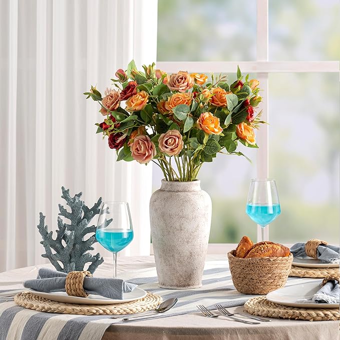 Ceramic Large Flower Vase, 11 Inch Tall White Rustic Vase Farmhouse Decorative Vase Floral Pottery Vases for Home Decor Table Living Room Entryway Mantel Bedroom Bathroom Kitchen - Rustic White