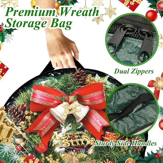 YAYODS 6 Pack Wreath Storage Container Bag 30 Inch Christmas Wreath Storage Bag Heavy Duty Christmas Wreath Boxes with Clear Window for Xmas Holiday Seasonal Wreath Garland(Green)